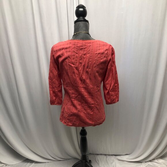 Sonoma Coral Cotton Blouse Womens Size Medium Button Front V-Neck Boho Top - Picture 5 of 9